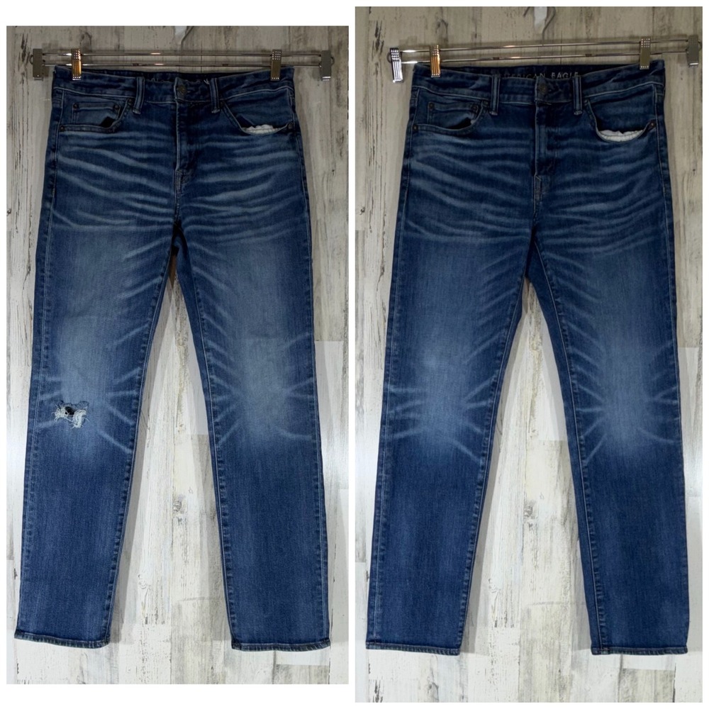 American Eagle Slim Jeans 34x34 (fits 33x31.5) Airflex Fading Whiskering 2 Pair
